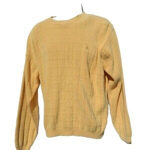Izod Sweater Mens Large Yellow Pullover Crew Neck Regular Fit Long Sleeve Cotton